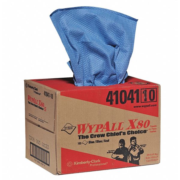 Dry Wipe, X80 Dispenser Box, 160 Sheets, Super Heavy Absorbency, 11 in x 16 3/4 in, Blue