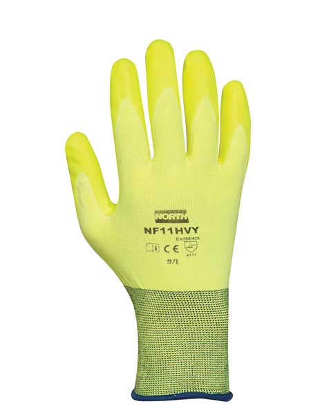 PVC Hi-Vis Coated Gloves, Palm Coverage, Yellow, M, PR