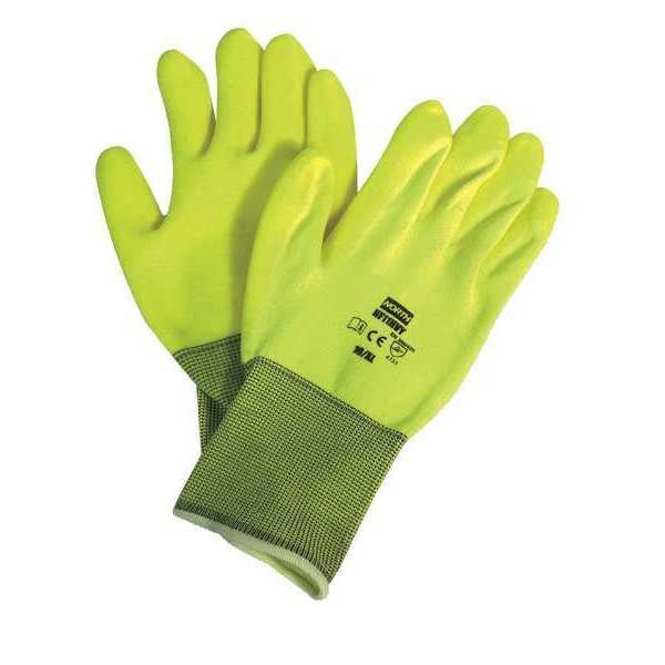 PVC Hi-Vis Coated Gloves, Palm Coverage, Yellow, M, PR