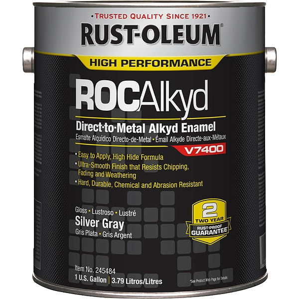 Interior/Exterior Paint, High Gloss, Oil Base, Silver Gray, 1 gal