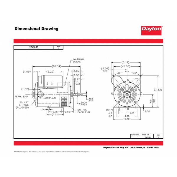 Capacitor-Start/Run General Purpose Motor, 1/4 HP, 115/208-230V AC Voltage, 48 Frame