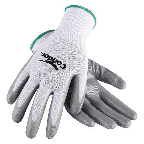Nitrile Coated Gloves, Palm Coverage, White/Gray, S, PR