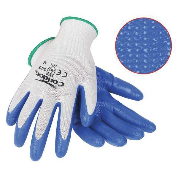 Nitrile Coated Gloves, Palm Coverage, Blue/White, S, PR