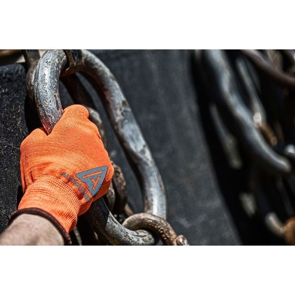 Hi-Vis Cut Resistant Coated Gloves, A2 Cut Level, Nitrile/Polyurethane, 11, 1 PR