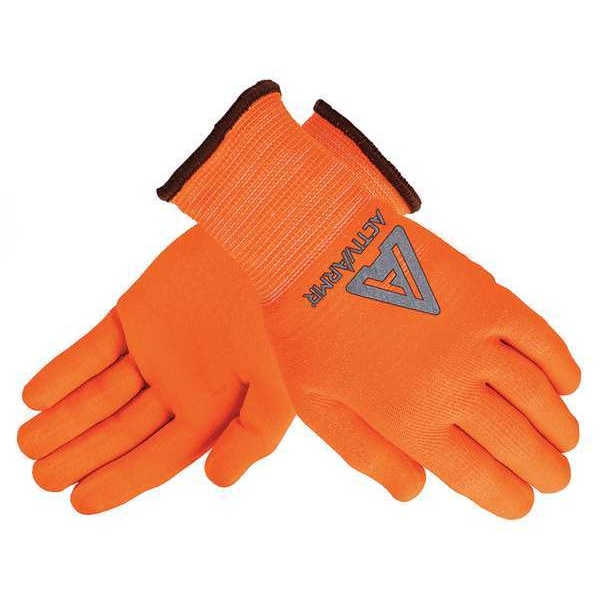 Hi-Vis Cut Resistant Coated Gloves, A2 Cut Level, Nitrile/Polyurethane, 11, 1 PR