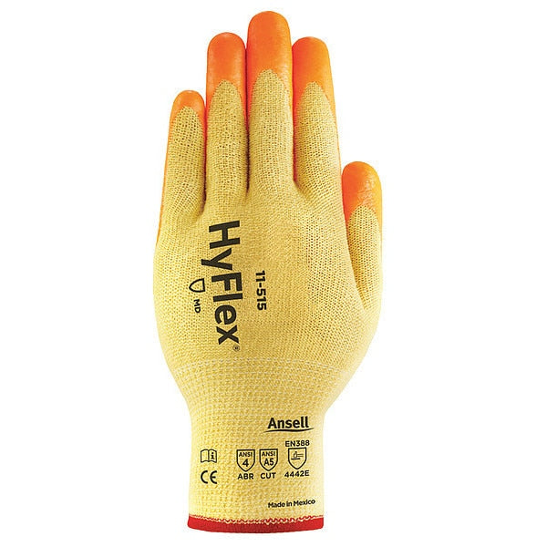 Hi-Vis Cut Resistant Coated Gloves, A5 Cut Level, Nitrile, L, 1 PR