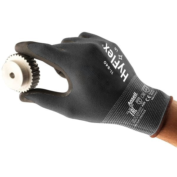 Foam Nitrile Coated Gloves, Palm Coverage, Black/Gray, 7, PR