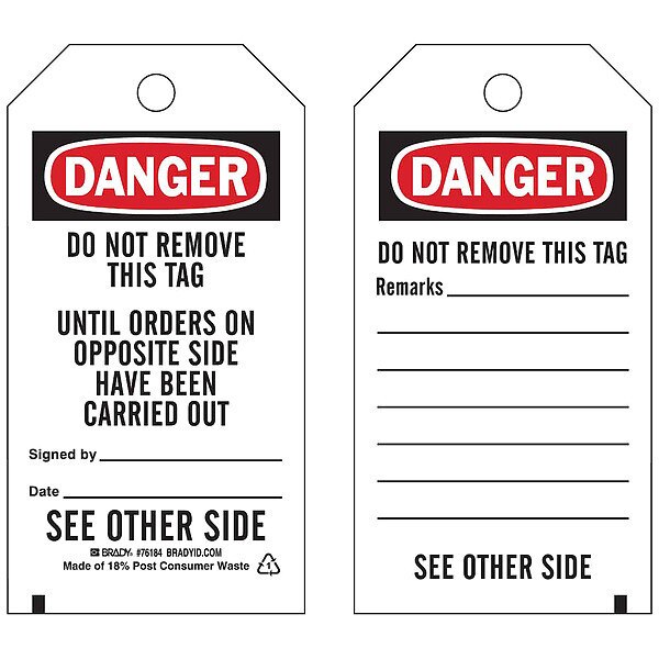 Danger Tag, 5-1/2inHx3inW, Poly, Brass, PK25
