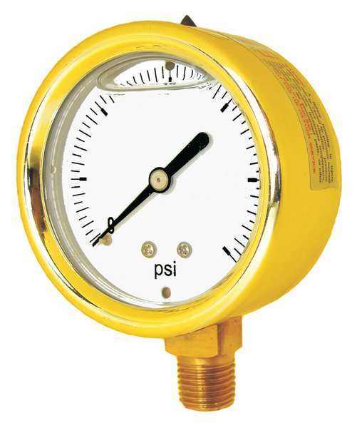 Pressure Gauge, 0 to 10,000 psi, 1/4 in MNPT, Brass, Gold