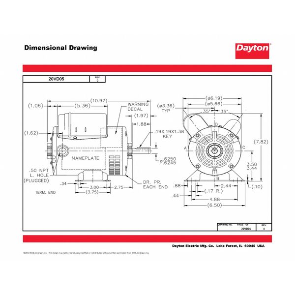 Capacitor-Start/Run General Purpose Motor, 1/3 HP, 115/208-230V AC Voltage, 56 Frame