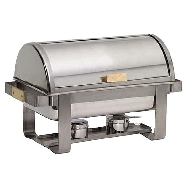 Chafer, Roll Top, Stainless/Brass, 8 qt.