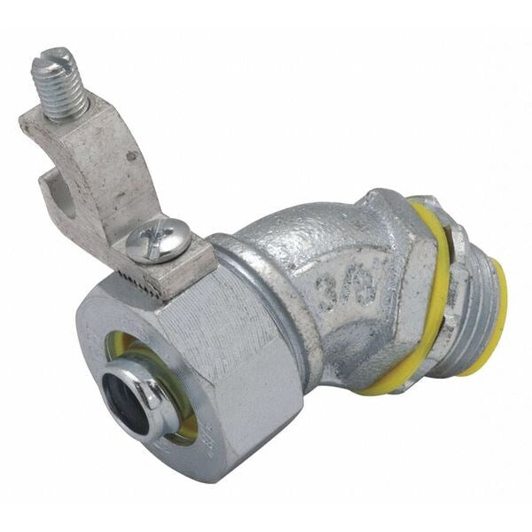 Liquidtight Conn, Ground Lug, 45 deg., 3/8