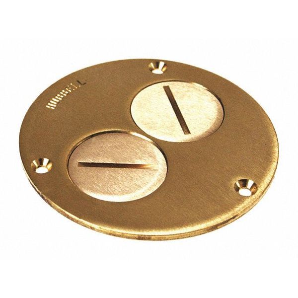 Floor Box, Round, 2 Plug Cover, Brass