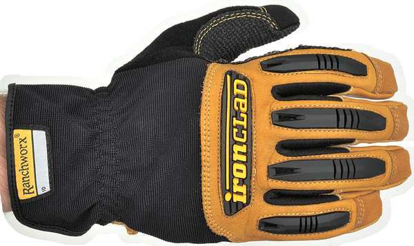 Mechanics Gloves, L, Tan, Leather, Leather/Ribbed Nylon/Spandex