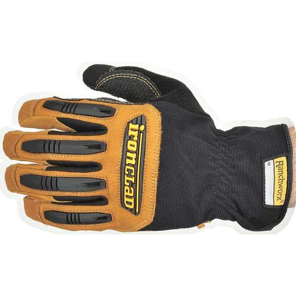 Mechanics Gloves, XL, Tan, Leather, Leather/Ribbed Nylon/Spandex