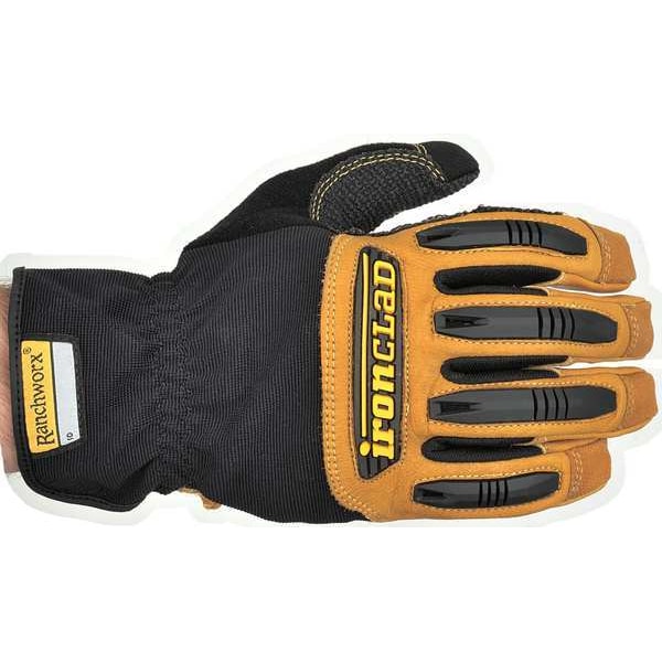 Mechanics Gloves, XL, Tan, Leather, Leather/Ribbed Nylon/Spandex