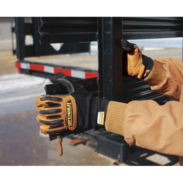 Mechanics Gloves, XL, Tan, Leather, Leather/Ribbed Nylon/Spandex