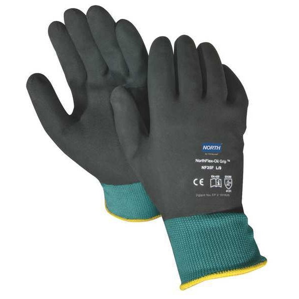 Nitrile Coated Gloves, Full Coverage, Black/Green, M, PR