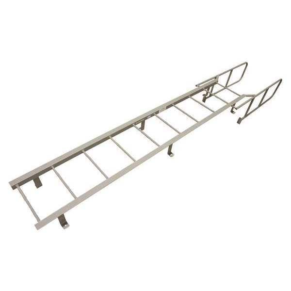 7 ft 3 in Fixed Ladder, Steel, 4 Steps, Forward Exit, Gray Powder Coated Finish