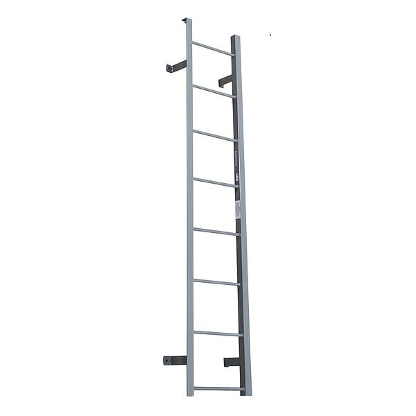 7 ft 4 in Fixed Ladder, Steel, 8 Steps, Side Step Exit, Powder Coated Finish