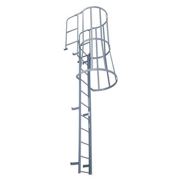 17 ft 4 in Fixed Ladder with Safety Cage, Steel, 15 Steps, Forward Exit, Powder Coated Finish