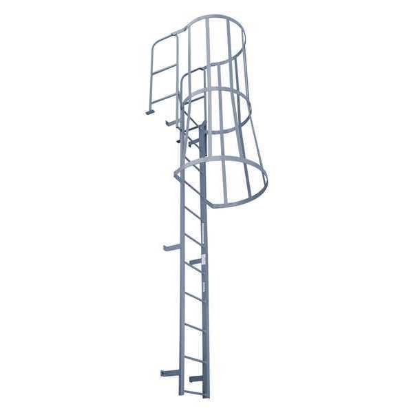 18 ft 3 in Fixed Ladder with Safety Cage, Steel, 16 Steps, Forward Exit, Powder Coated Finish