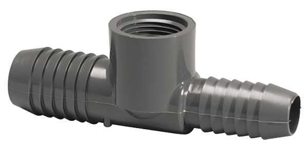 PVC Female Adapter Reducing Tee, Insert x Insert x FNPT, 1 in x 3/4 in x 3/4 in Pipe Size