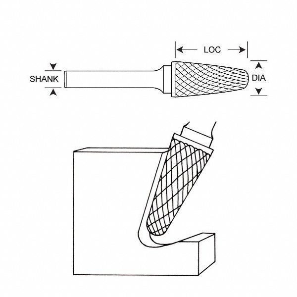 Carbide Bur, Taper Radius, 1/8, 1/8 Shank