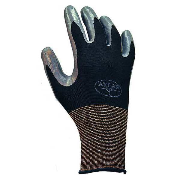 Nitrile Coated Gloves, Palm Coverage, Black/Gray, XL, PR