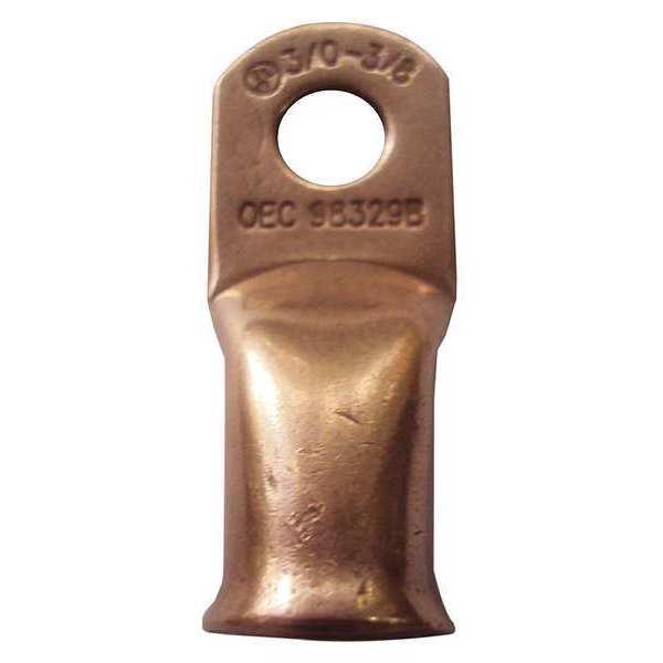 Lug, 3/0ga, 3/8 In, Copper, Crimp/Solder, PK2
