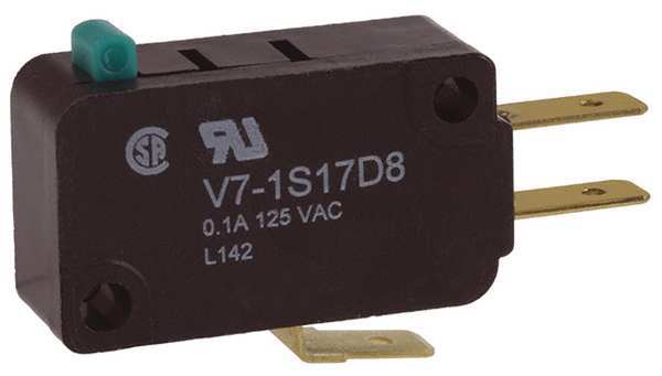 Miniature Snap Action Switch, Pin, Plunger Actuator, SPDT, 0.1A @ 120V AC Contact Rating