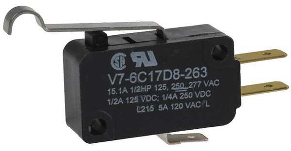 Miniature Snap Action Switch, Lever, Simulated Roller Actuator, SPDT, 15A @ 240V AC Contact Rating