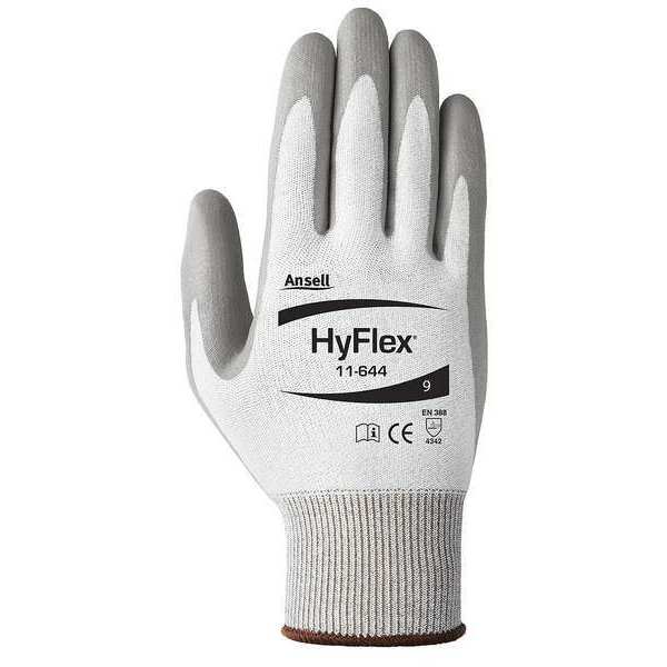 Hyflex Cut-Resistant Coated Gloves, A2 Cut Level, Polyurethane, White/Gray, XL (10), 1 Pair