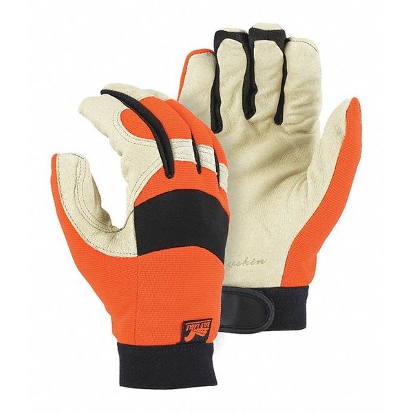 Mechanics Gloves, XS, Beige/Orange, Stretch Knit Back with Neoprene Knuckle