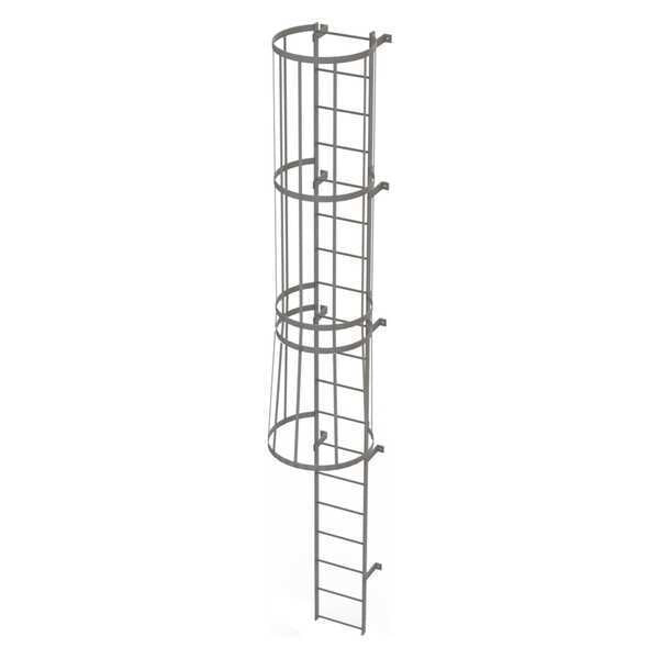 18 ft Fixed Ladder with Safety Cage, Steel, 19 Steps, Top Exit, Gray Powder Coated Finish