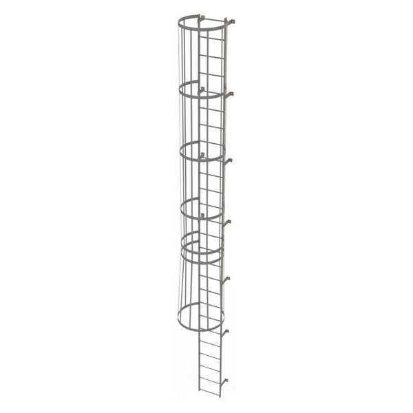 25 ft Fixed Ladder with Safety Cage, Steel, 26 Steps, Top Exit, Gray Powder Coated Finish