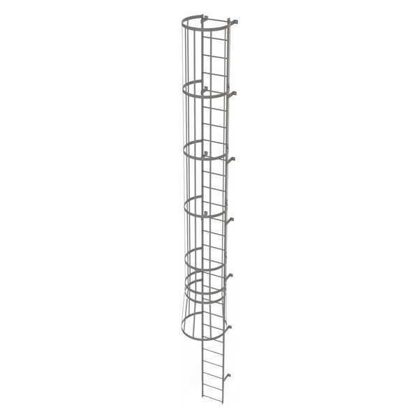 26 ft Fixed Ladder with Safety Cage, Steel, 27 Steps, Top Exit, Gray Powder Coated Finish