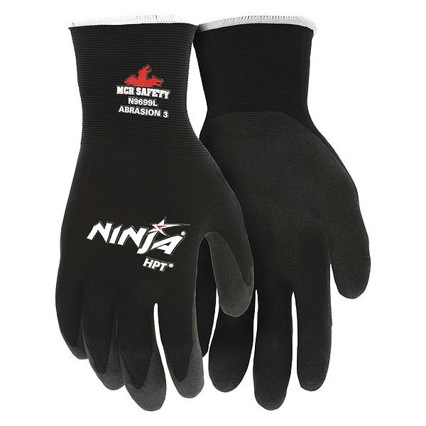 HPT Coated Gloves, Palm Coverage, Black, L, 12PK