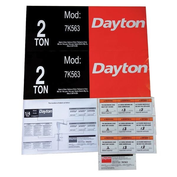 Jib Crane Label Kit, For Use With 7K563