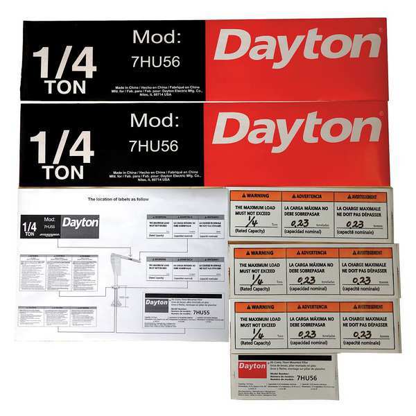Jib Crane Label Kit, For Use With 7HU56
