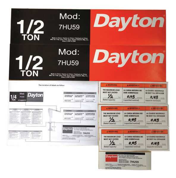 Jib Crane Label Kit, For Use With 7HU59