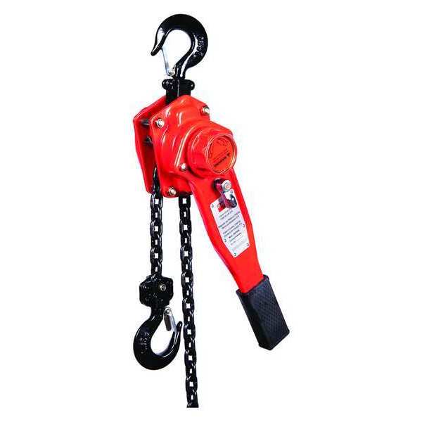 Lever Chain Hoist, 1,500 lb Load Capacity, 5 ft Hoist Lift, 29/32 in Hook Opening