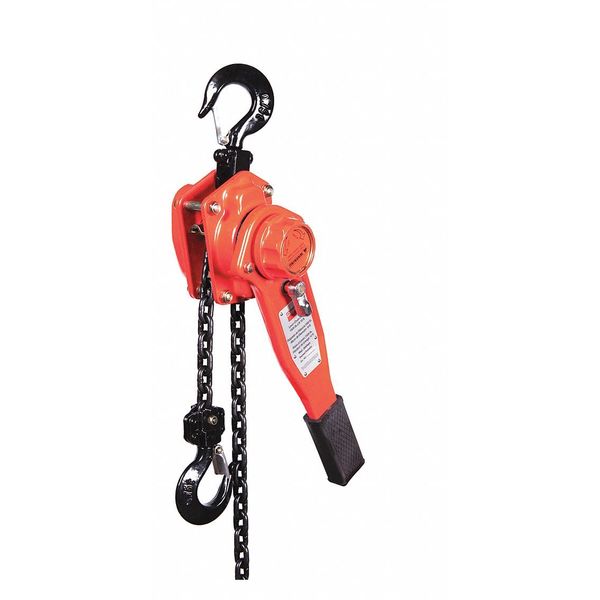 Lever Chain Hoist, 1,500 lb Load Capacity, 10 ft Hoist Lift, 29/32 in Hook Opening