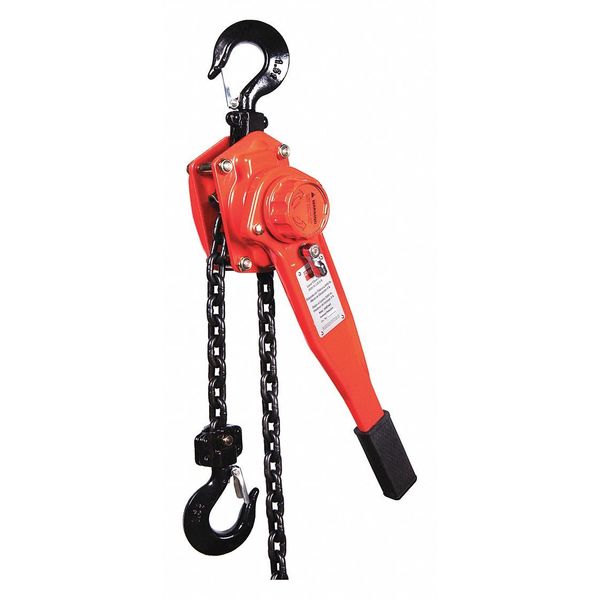 Lever Chain Hoist, 3,000 lb Load Capacity, 5 ft Hoist Lift, 1 7/64 in Hook Opening