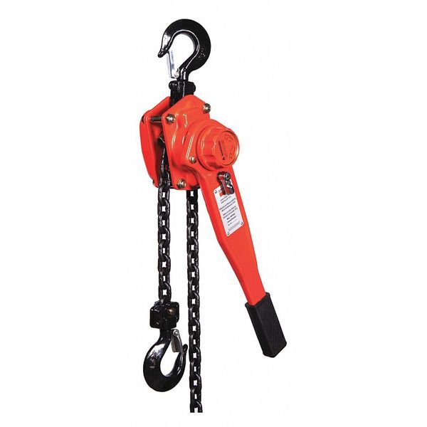 Lever Chain Hoist, 3,000 lb Load Capacity, 10 ft Hoist Lift, 1 7/64 in Hook Opening