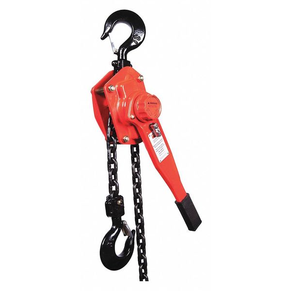 Lever Chain Hoist, 6,000 lb Load Capacity, 10 ft Hoist Lift, 1 29/64 in Hook Opening