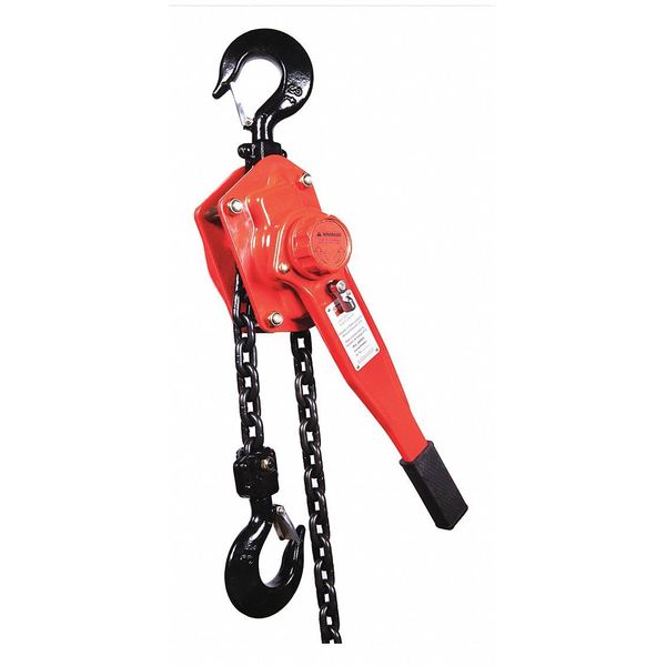 Lever Chain Hoist, 6,000 lb Load Capacity, 20 ft Hoist Lift, 1 29/64 in Hook Opening