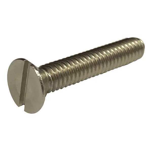 #10-32 x 1 in Slotted Flat Machine Screw, Plain 18-8 Stainless Steel, 100 PK