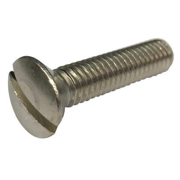 #10-32 x 1/2 in Slotted Oval Machine Screw, Plain 18-8 Stainless Steel, 100 PK