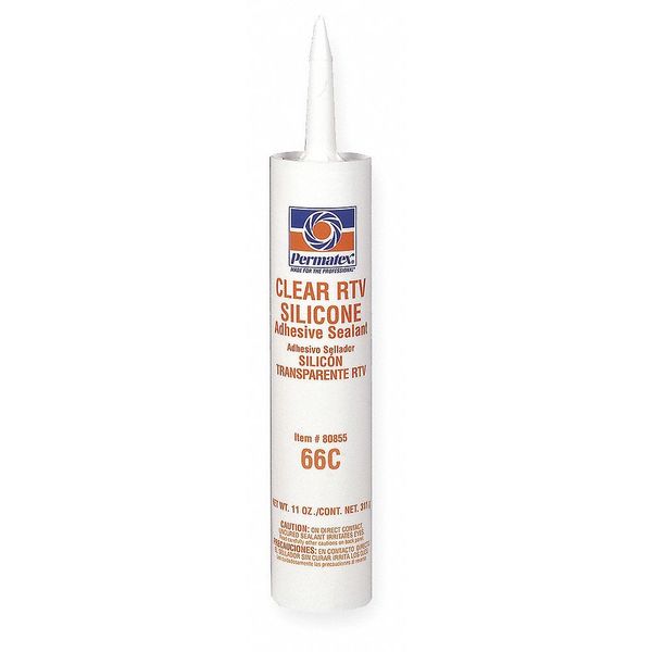 Multipurpose RTV Silicone Sealant, 11 oz, Clear, Temp Range -75 to 400 Degrees F